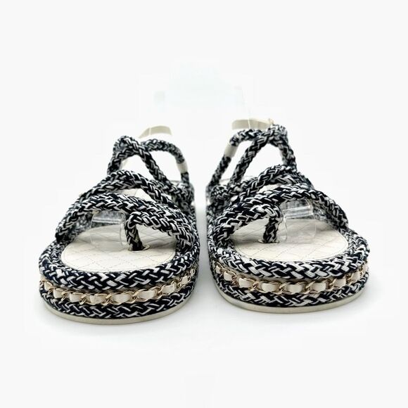CHANEL Blue White Rope Interlocking CC Charm Dad Sandal Size 40 Chain Slingback - Picture 5 of 13